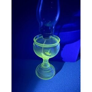 Antique Clear Green Glow Glass Kerosene Oil Lamp UV Victorian Hurricane Lamp